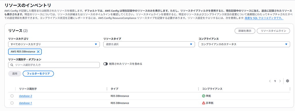 AWS Config DBインスタンス一覧