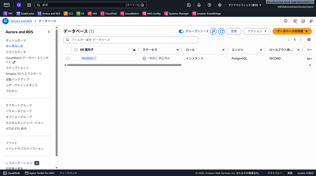 Amazon RDS インスタンス停止