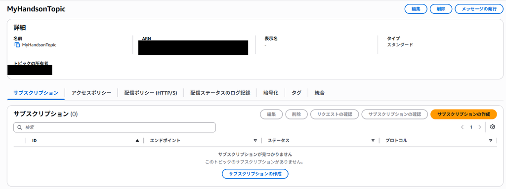 Amazon SNS トピック詳細
