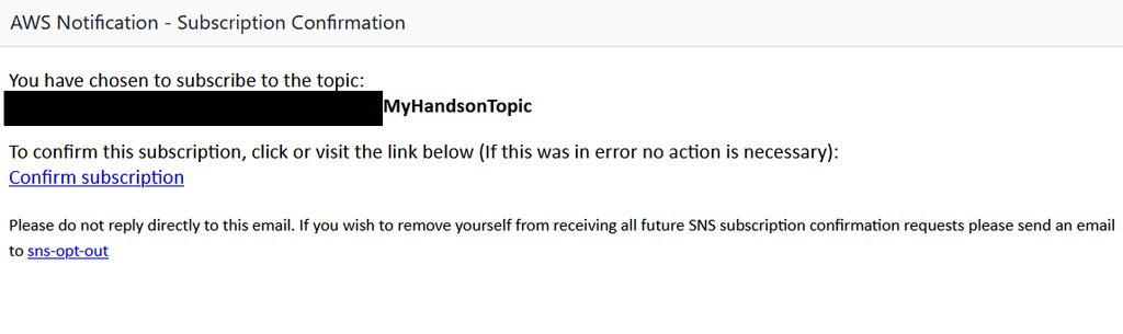 Amazon SNS 確認メール